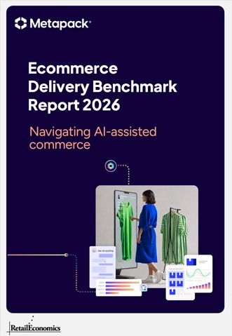 Delivery courier fulfilling ecommerce parcel in urban environment